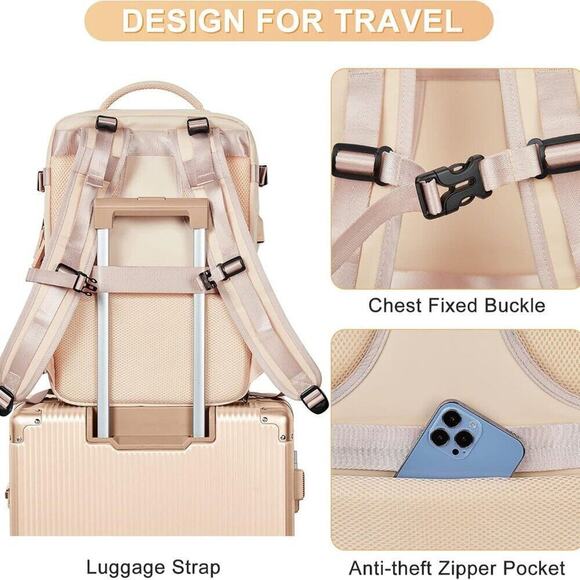 Boutique Beige Cream Travel Multi Compartment Carry‎ On Backpack main image 4